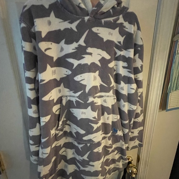Boden Terry Swim Cover Up - Size 9-10 Years Shark Print Hooded Beach Toweling - Picture 1 of 8